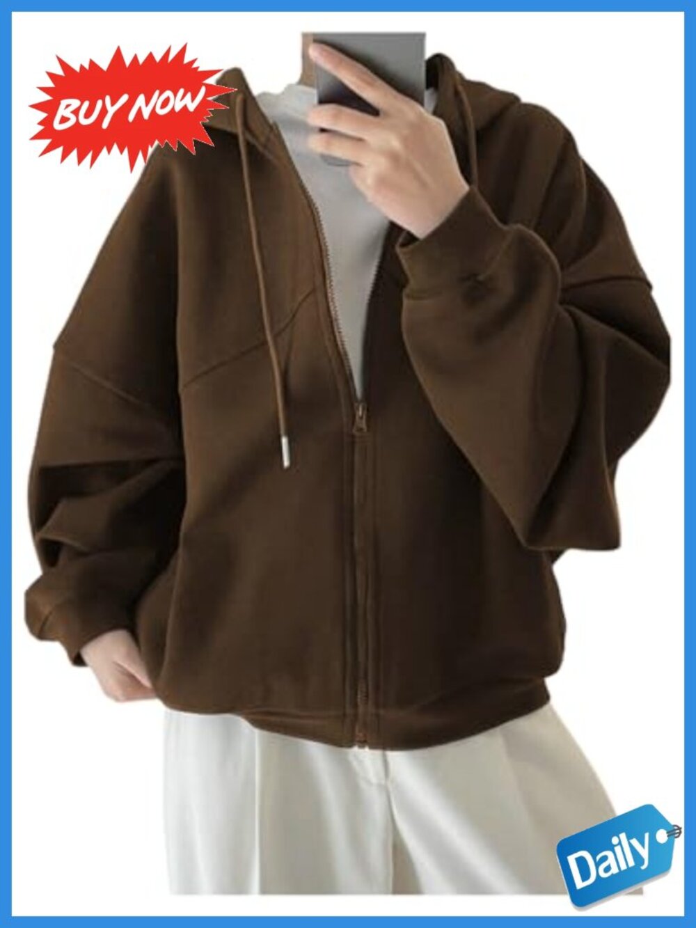 Women's Zip Up Hoodie Long Sleeve Sweatshirt Loose Fit Casual